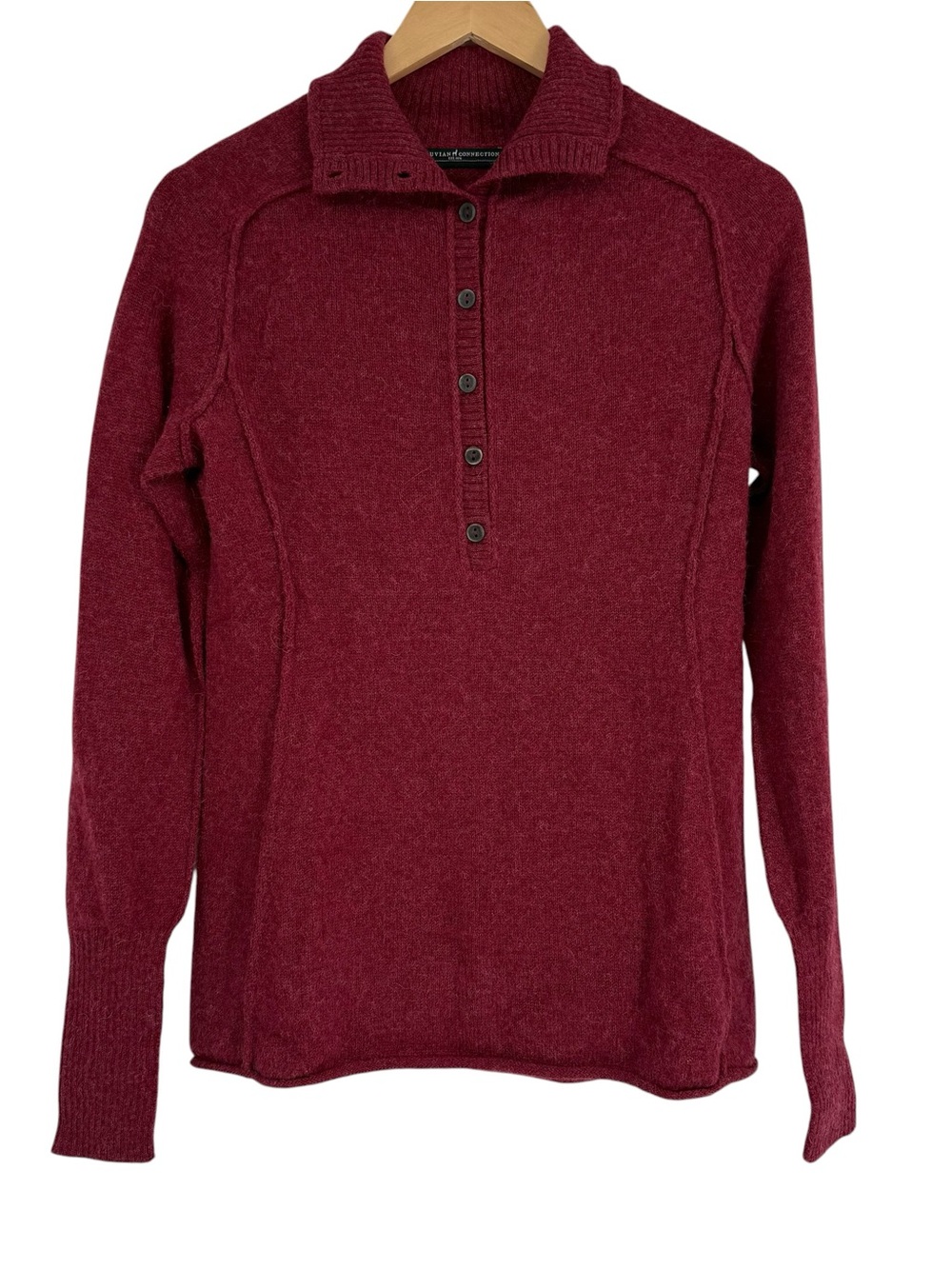 Peruvian Connection Brimfield Sweater Womens XS Royal Alpaca Henley Red